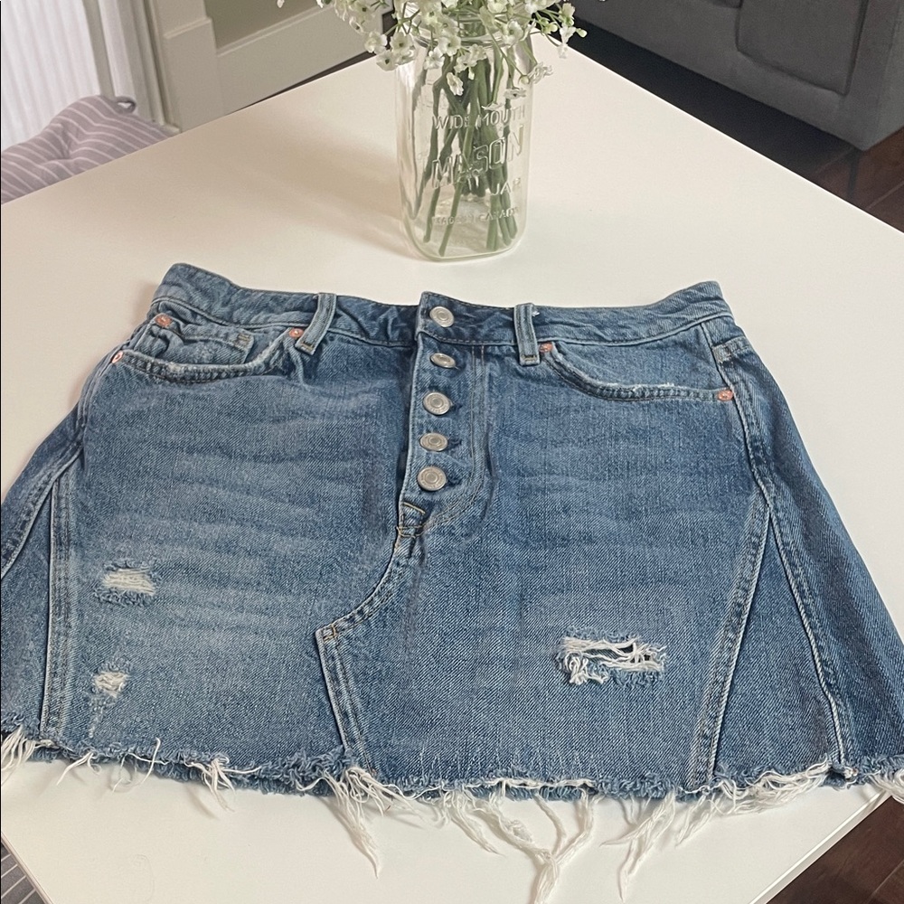 We the free-Denim Button-Front Distressed Mini Skirt - Blue size 30